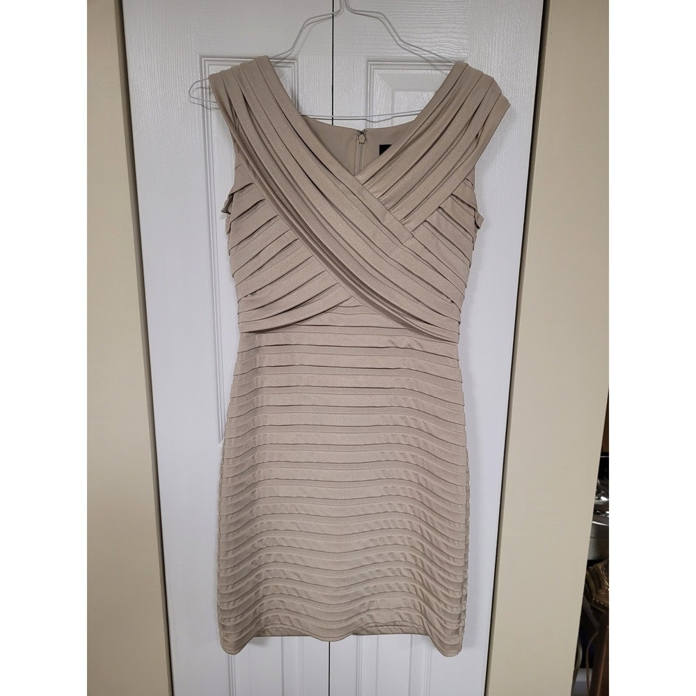 Adrianna Papell Beige Pleated Sheath Dress
